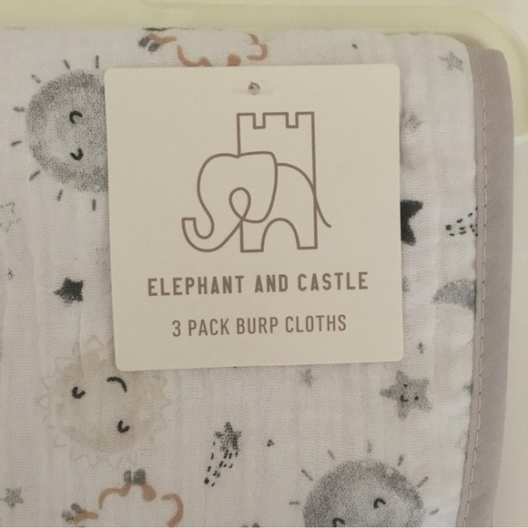 NEW 3 Burp Cloths Cotton Over Shoulder | Elephant and Castle - Picture 2 of 7